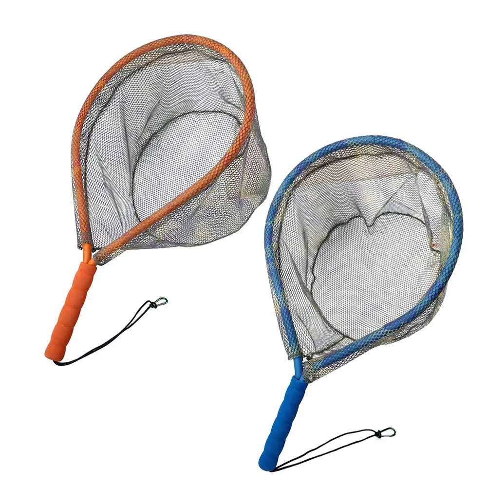 

Classic float landing net with durable materials net bag floating fishing landing net for wade fishing and fly Fishing, Orange handle and blue handle with camouflage net bag