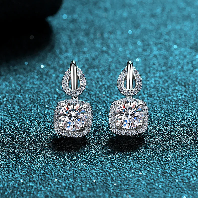 

Silver 925 Total 1.6 Carat Excellent Cut Diamond Test Past High Quality Moissanite Square Arrow Drop Earrings Teen Girls Gift