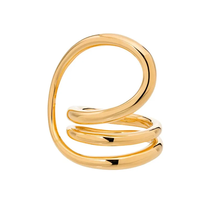 

Classic Gold Plated High Polished Multi Layered Geometric Spiral Band Rings Irregular Big Circle Wrap Band Rings
