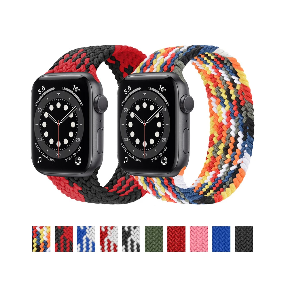 

Nylon Woven Band Thread Braided Loop For Apple Watch 40mm 44mm, Stretchy Sports Elastic Band Strap For iWatch 3 4 5 6 SE
