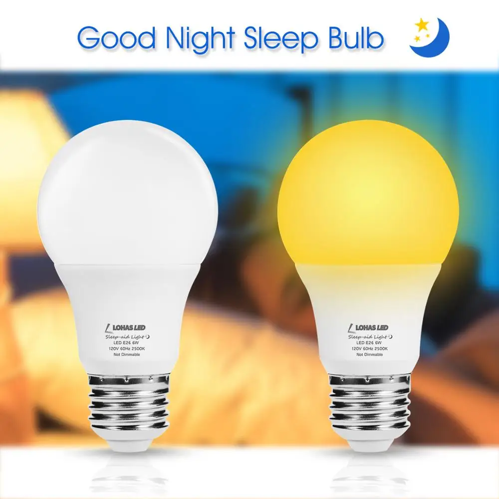 CRI95 Sleep Aid LED Night Light  A19 LED Amber Warm Light 2500K Bulb 6W Dimmable/ Non-Dimmable No Blue Night Light