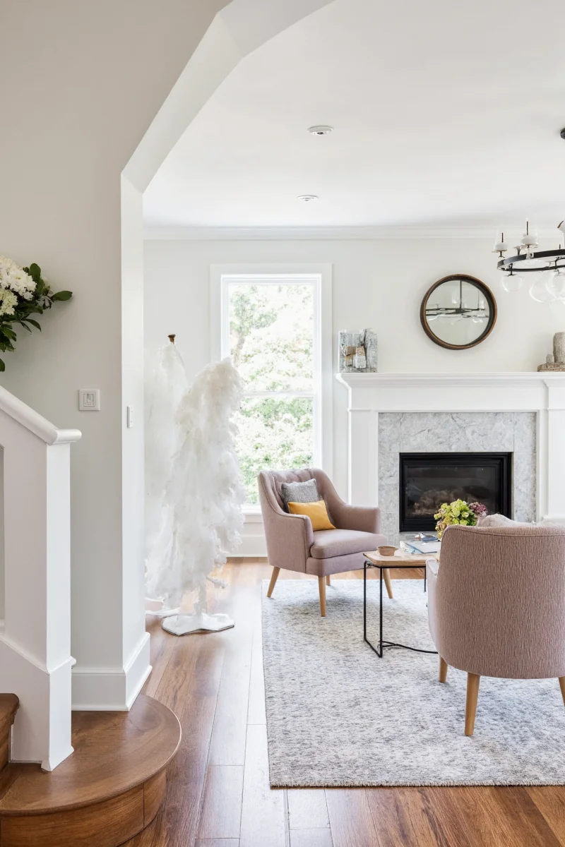 Modern ranch style living room with family-friendly decor
