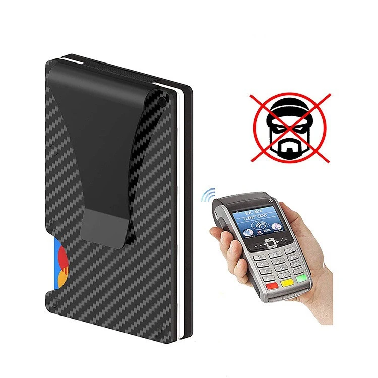 

2021 Best Sell Ultra Thin Rfid Real Carbon Fiber Card Wallet, Minimalist Aluminum Credit Card Holder With Money Clip, Customized color