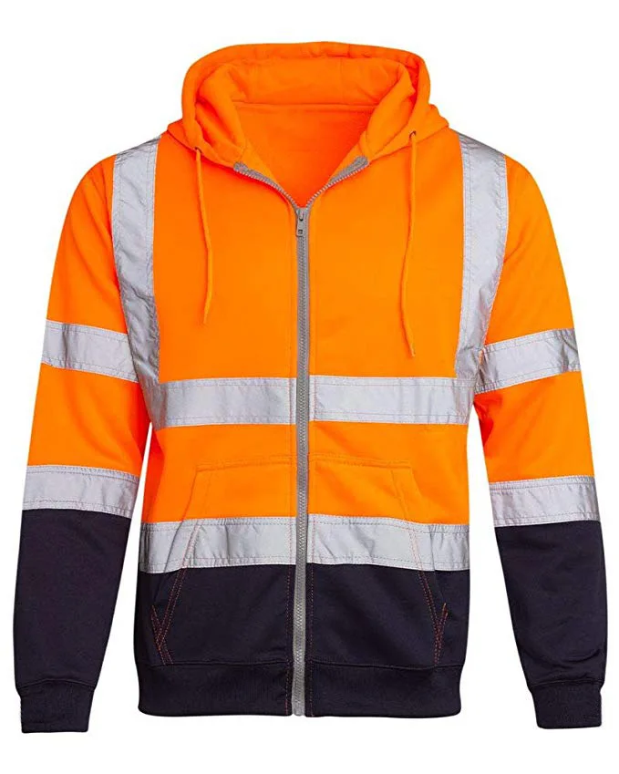 

OEM Wholesale Hoodie Workwear Jumper Tape Fleece-Lined Jacket reflective safety clothing work clothes, Black, green, yellow, orange