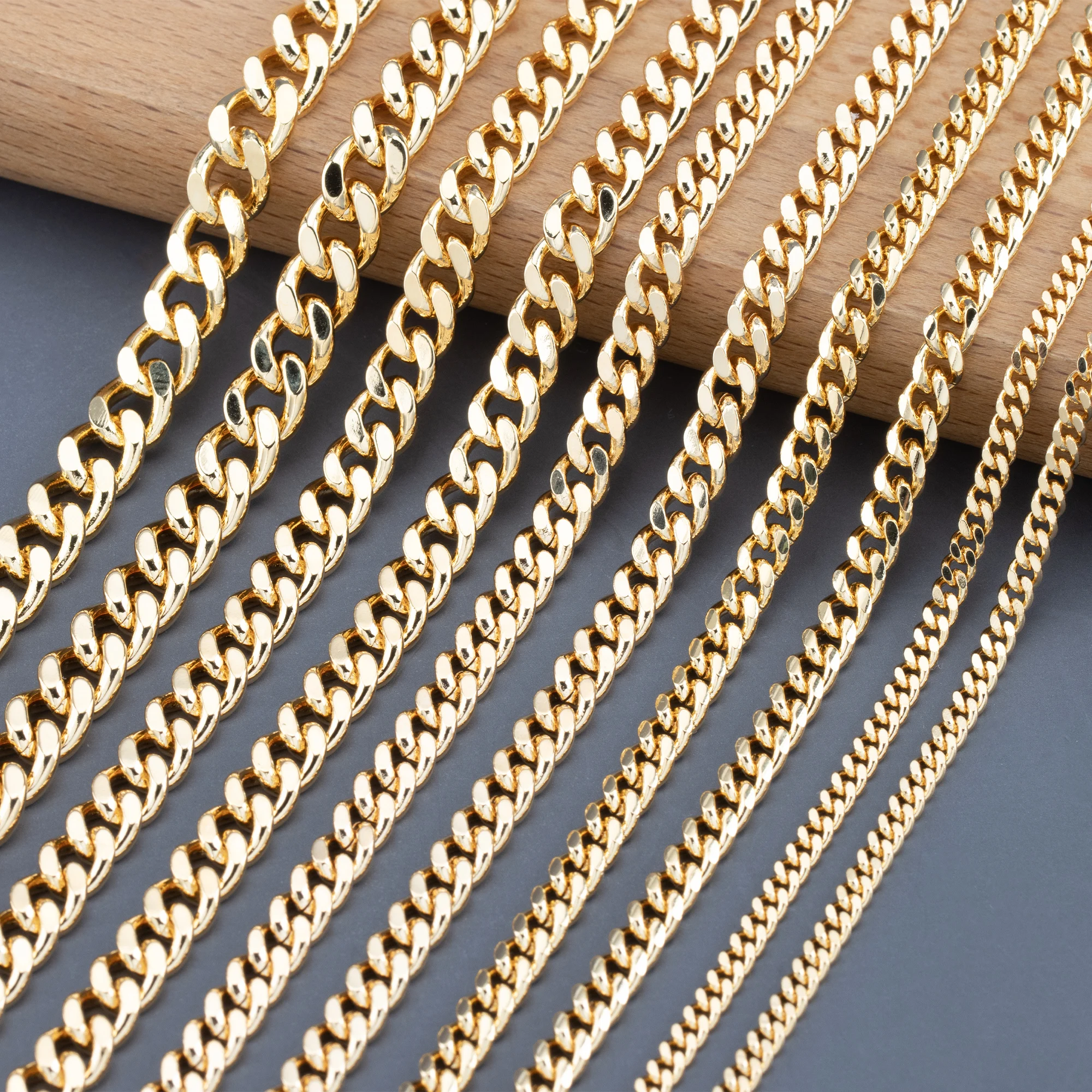 C91 1m/lot Wholesale Men's Vintage Metal Copper 18K Gold Plated Anniversary Link Chain Necklace