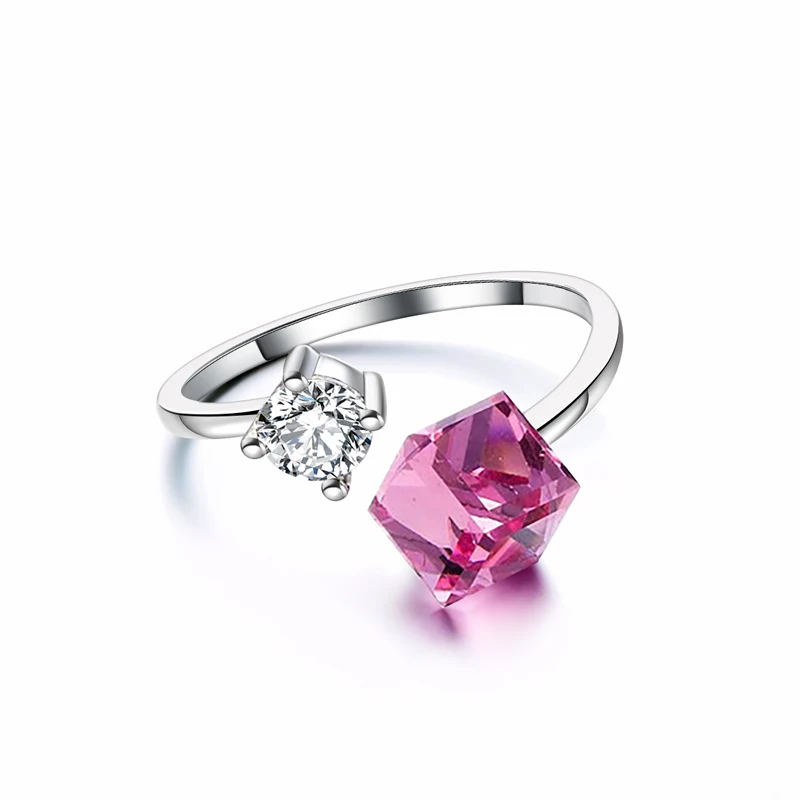 

RINNTIN SWR01 Unique Design 925 Sterling Silver Genuine Pink Crystal Jewelry CZ Adjustable Rings