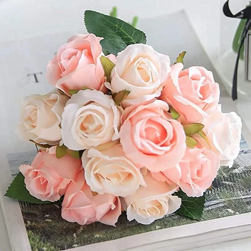 

Amazon Bridal Wedding Party Decor Faux roses flower Artificial Rose 12 Heads Bouquet, Colorful
