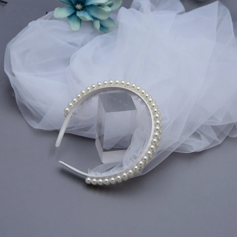 

Elegant Pearl Headband Knee Length Bridal Veils Flower One Layer White Ivory Soft Tulle Wedding Veil