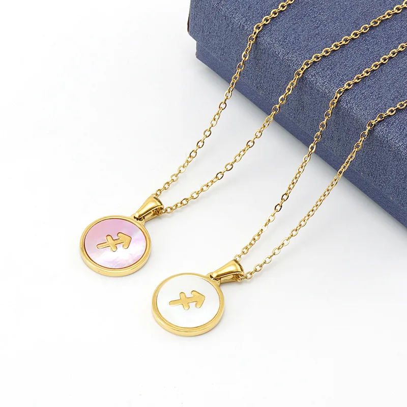 

Round Shaped Pendant 12 Signs Zodiac Necklace For Women And Man Dainty Stainless Steel Necklaces, 2 colors and 12 various signs available