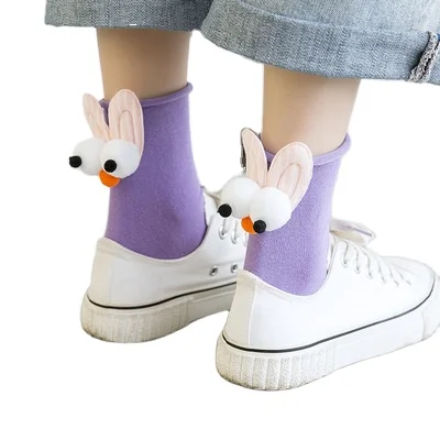 

3D big eyes candy color tube socks cute cartoon ears with hem, Custom color