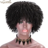 

Vigorous Hair Short Afro Curly Wig With Bangs Black Kinky Curly Hair Wig Heat Resistant Synthetic Wigs Full Wigs For Black Women