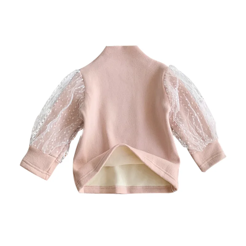 Baby Girl Shirt  Cute Turtleneck Winter Thick Lace Bottoming Shirt  Kid Girl Pink Beige Girl T-shirt 1-6T Children Winter Top