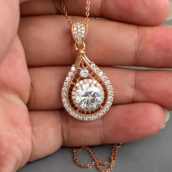 

Elegant Vintage Fashion Jewelry KYNL052 Shine 3A Zircon Pendant Necklaces for Women, Rose gold