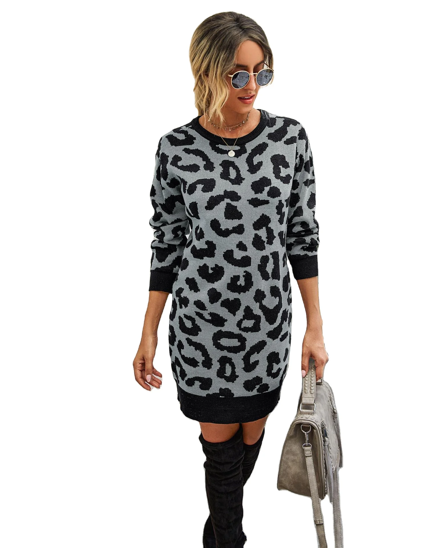 

Autumn Winter Women Leopard Printed Sweater Knitted Pullover Long Sleeve Camouflage Pattern