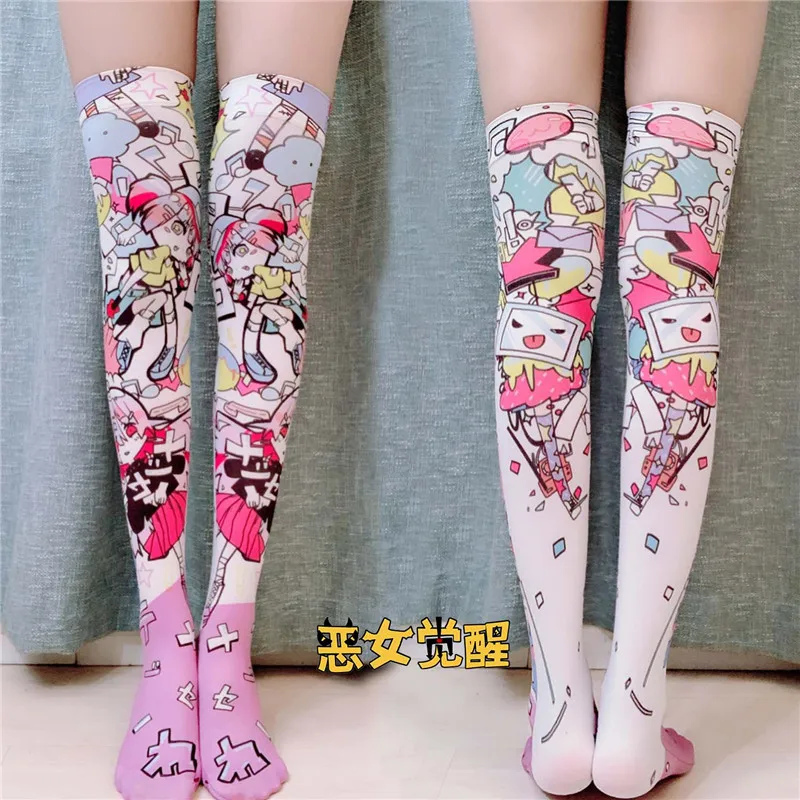 

Custom Printed Anime Cartoon Cosplay Pink Thin Cute Girl Stockings Amazon hot sale, Custom color