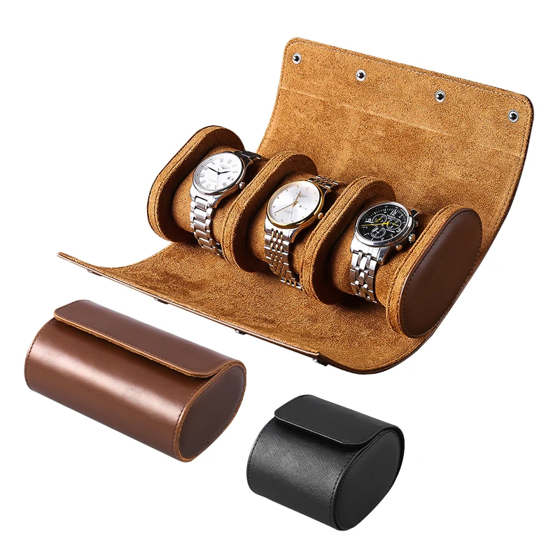 

Watch Roll Case for 3 Slot Watch Travel Box Organizer Luxury Watches Storage Gift Box Carton Leather Customized Logo Fashionable