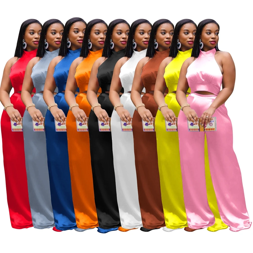 

Wholesale 2021 Backless Womens 2 Piece Outfit Clothing Bandage Two Piece Pant Suit Sleeveless Casual 2 Piece Pants Set