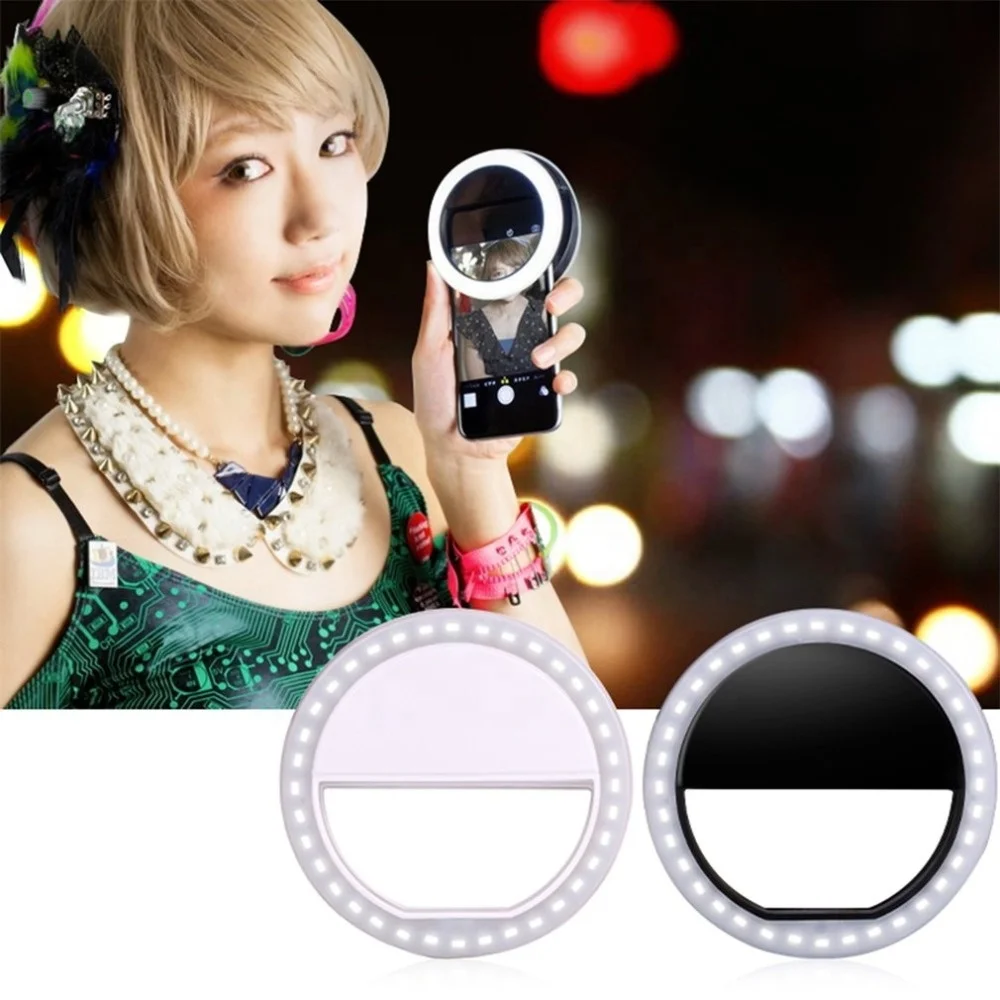 

high quality Travel circle Rechargeable Mini outdoor smart phone usb Led flash selfie clip Fill in ring light, Black,white,pink,blue