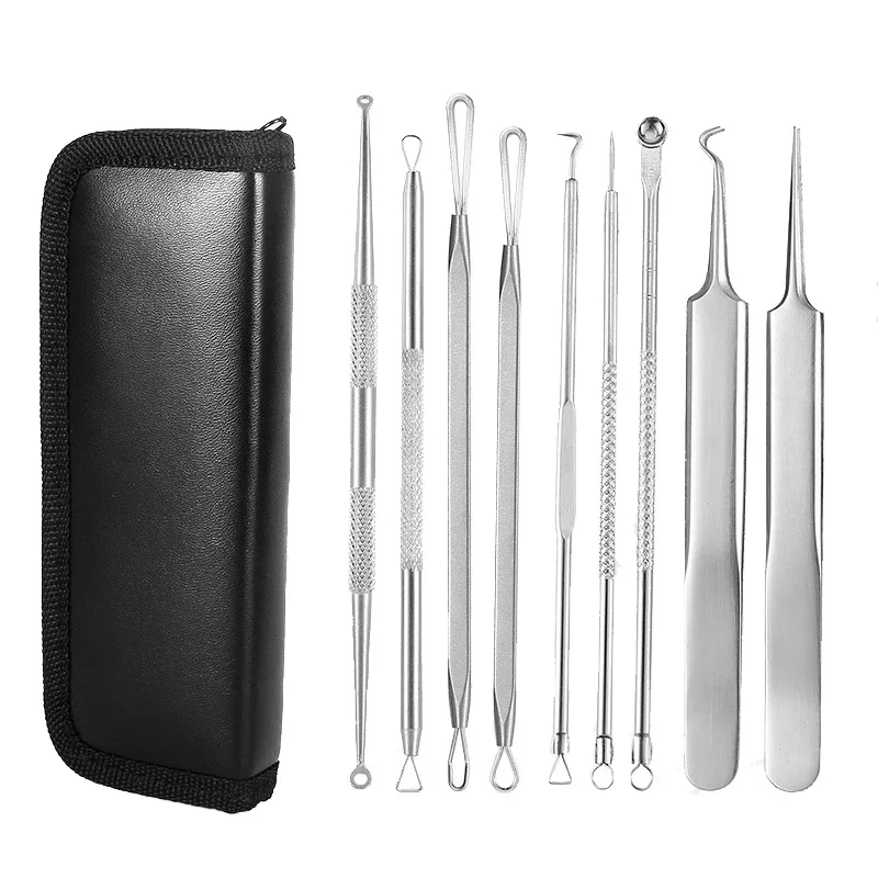 

9pcs Blackhead Remover Acne Needles Stainless Steel Spot Extractor Pimple Removal Skin Care Facial Pore Clean Beauty Tools R1771