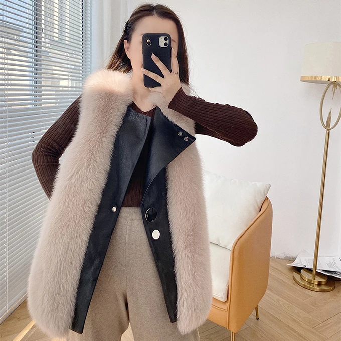 

2021 High Quality Real Fox Fur Vest Women Waistcoat Leather Fashion Jacket Gilet S7881, Customized color