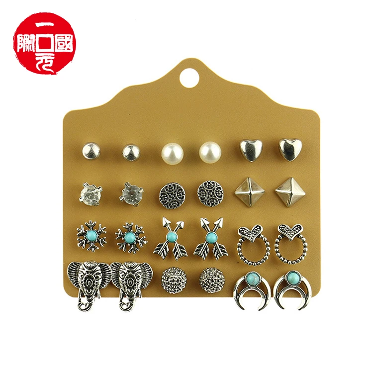 

Onedollar Bohemian retro all-match diamond geometric round earrings