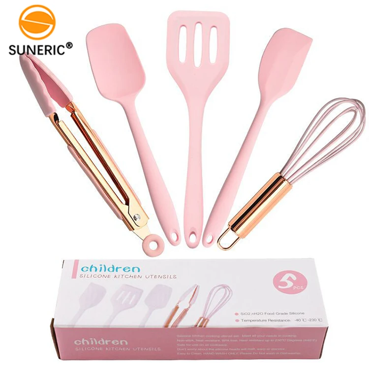 

Colorful mini 5pcs set gold handle small pink silicone spatula for cooking baking mixing, Pink/blue