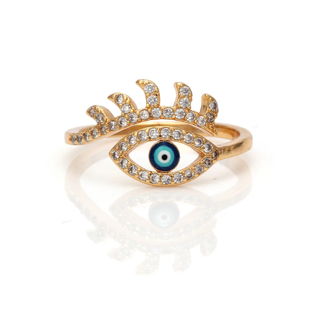 

Turkish Feshion Gold Plated Crystal Evil Eyes Rings Bling Bling Adjustable Cubic Zirconia Devil Blue Eyes Ring