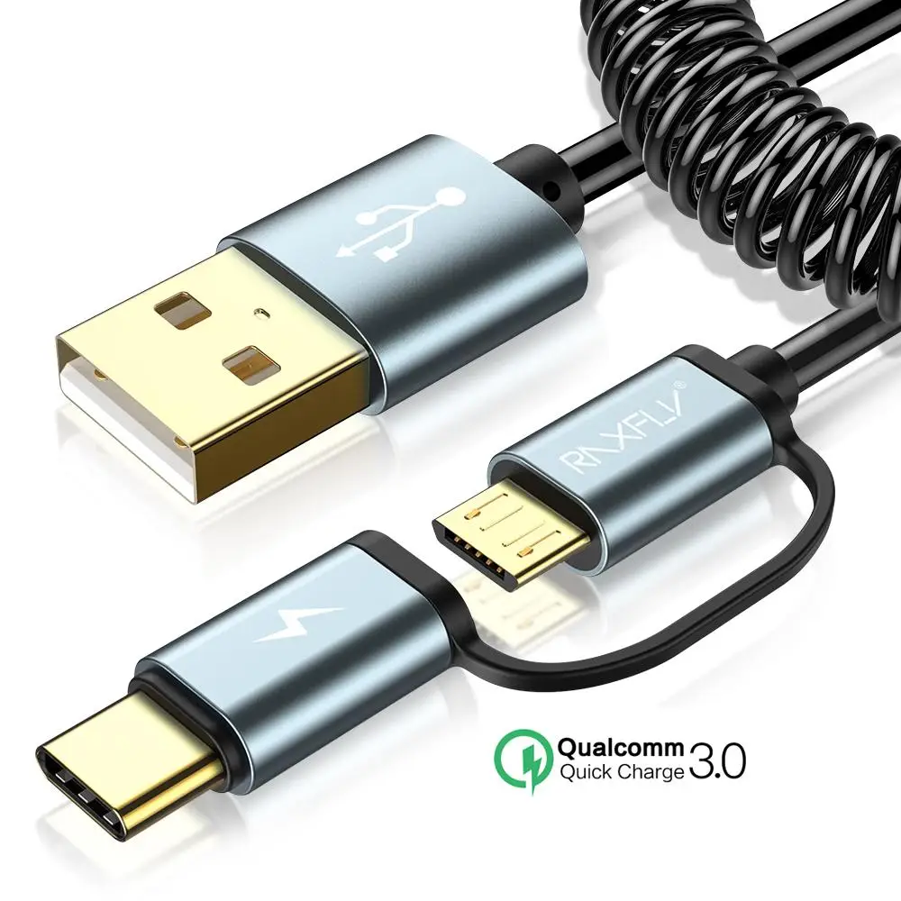 

Free Shipping 1 Sample OK RAXFLY 2 In 1 Data Usb Cable Phone Quick Charger QC3.0 Micro Usb Type C Phone Cable