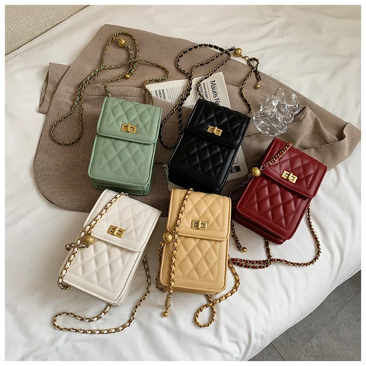 

Fashion Diamond Lattice Square Bag High quality Crossbody Coin Bags Simple Design Women Chain Phone Bag 2021 New Handbags Purse, 5 colors as picture