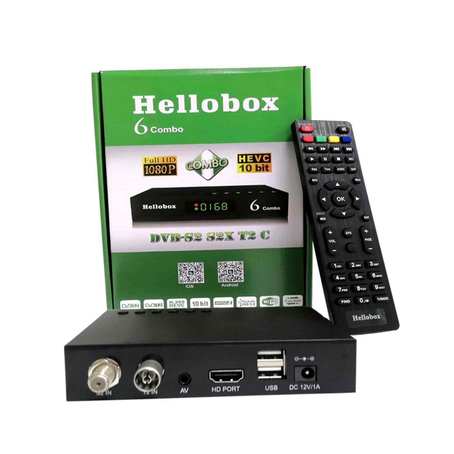

Hellobox 6 combo H.265 DVB-S2X DVB-T2/C Auto Biss Powervu Cline Scam+ free Satellite Receiver IPTV Set top box