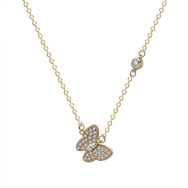 

Sweet Butterfly Pendant Plated Champagne Gold 925 Sterling Silver Initial Necklace Sterling Silver, White, gold