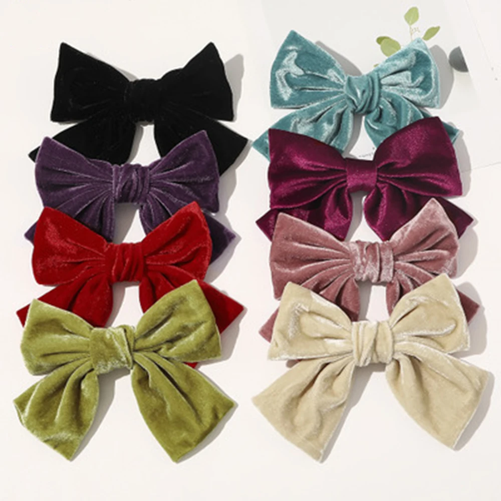 

European Vintage Winter Hair Accessories Candy Colors Bow Ponytail Clip Velvet Bow Spring Clip Hairpin
