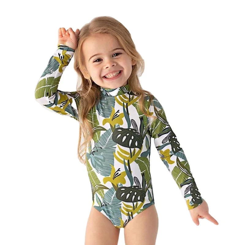 

2021 New Children Swimwear Kids wetsuit Sunscreen Beach Swimsuit One-Piece Swimsuit Zipper Long Sleeve Bikini Girl, Customized color