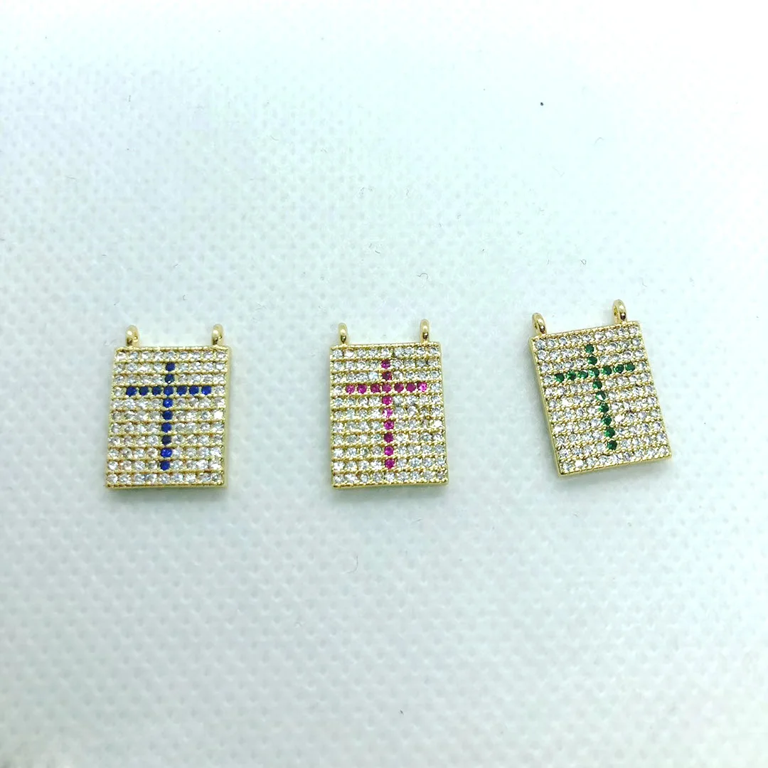 

Colorful Jewelry Fashion Square Shape Bracelet Connector Inlay Cross Cubic Zircon Accessories