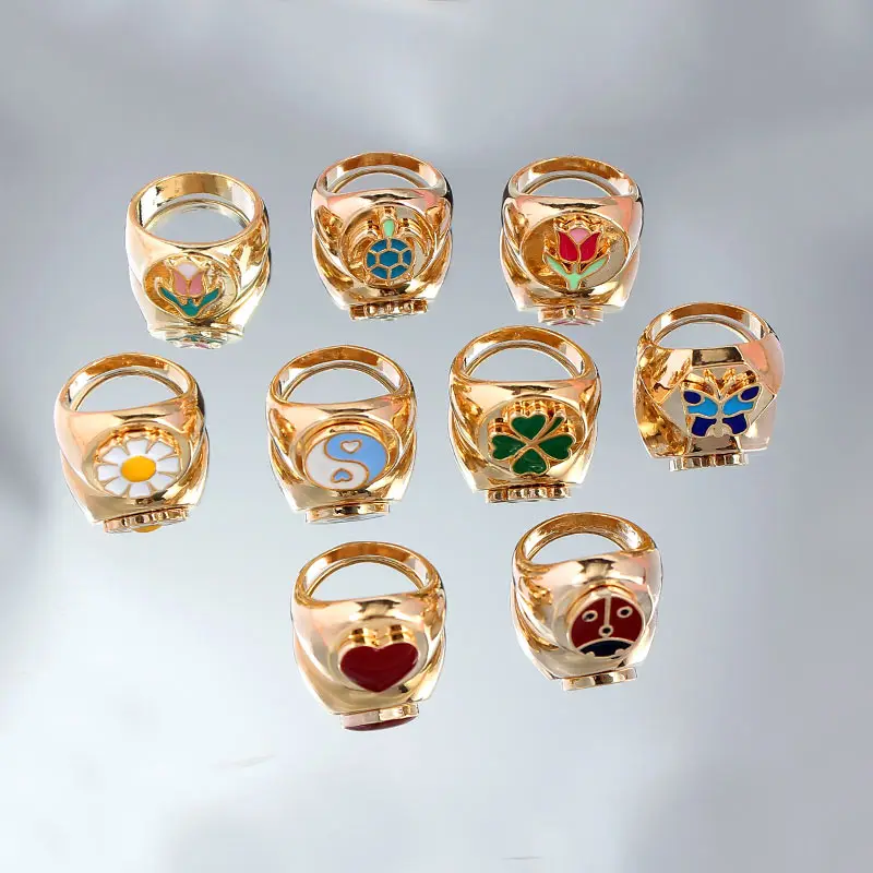 

2020 Korea New Fashion Jewelry Gift For Women Girls Gold Plated Finger Ring Small Daisy Tulip Metal Flower Rings, Gold color
