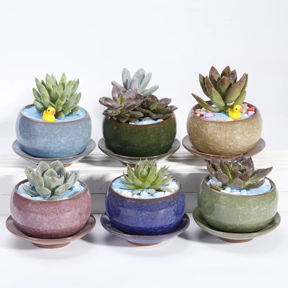 

Extra size ice crack flowerpot with tray colorful ice crack flowerpot with bottom support colorful ice crack glazed, Picture