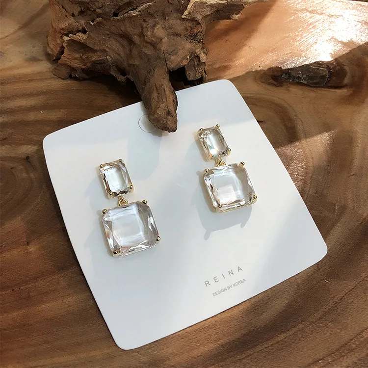 

2020 Long Geometric Square Diamond Pendant Earrings For Women Wedding Gift Fashion Accessories, As picture