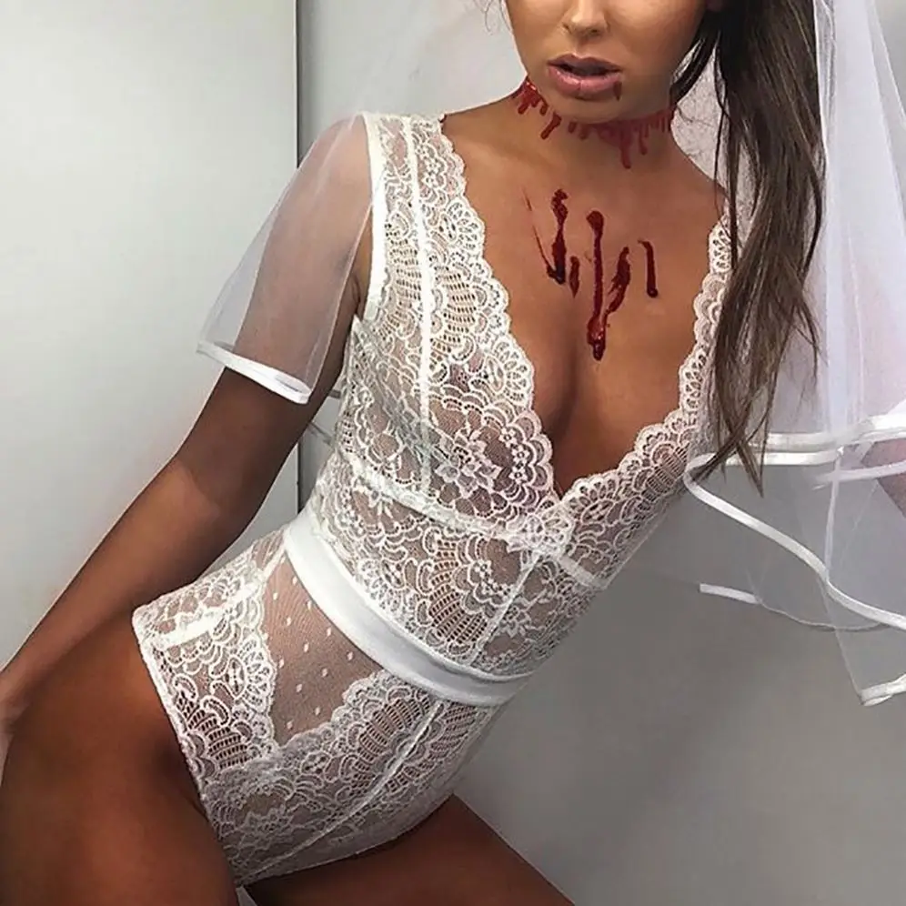 

Sexy sexy lace transparent underwear stitching mesh deep V temptation female bodysuit lace lingerie set sexy women lingerie, Picture shows