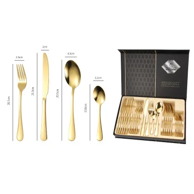 

Amazon Top Seller silverware Fork Knife Stainless Steel Gold Flatware Spoon 24 piece Cutlery Set For GIft Weeding Party