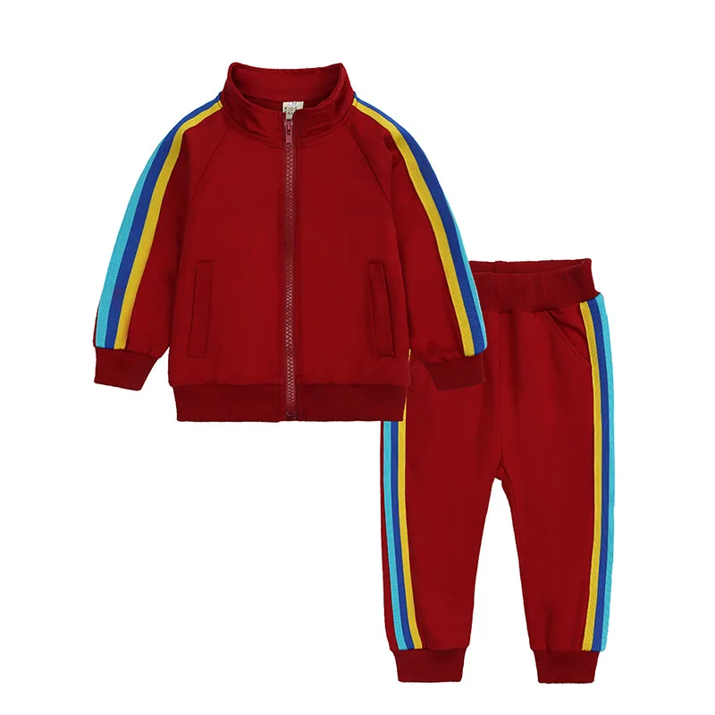 

Kids suit sportswear for boys and girls new childrens solid slim fitness gym sweatsuit casual two-piece track suit side stripe, Picture shows