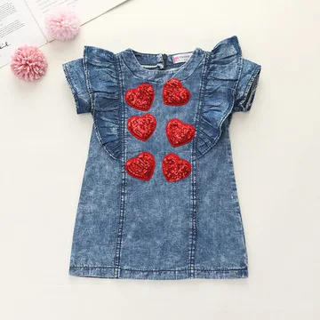 

F40853A the newest designed summer kids comfortable denim dress girls' dresses baby girl dress, As picture