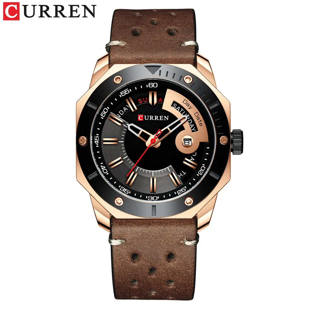 

Hot Sale CURREN 8344 Brand Men's Quartz Watch Japan Movt Stainless Steel Back Wristwatch Week Display Business Men Watch