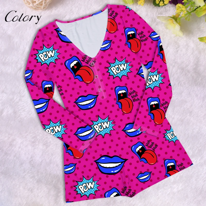 

Colory Wholesale Pajamas Long Sleeve Sexy Onesie Jumpers For Women Pajama Onesie With Butt Flap, Picture shows