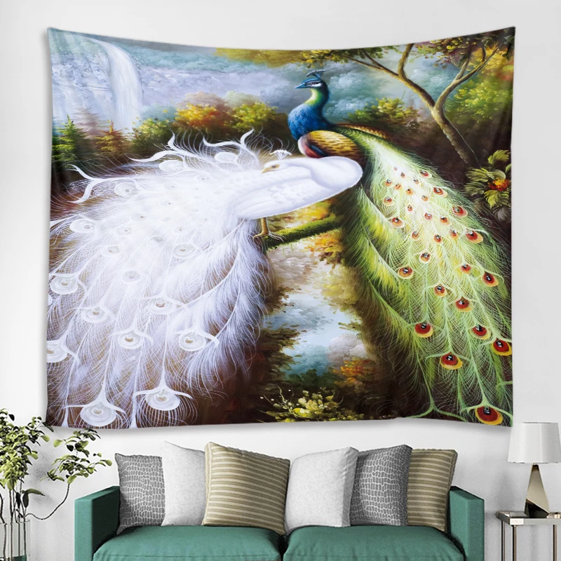 

Peacock Tapestry Girls Bedroom Fantasy Tropical Animal Peacock Tapestry Spring Custom Tapestry Wall Hanging, Customized color