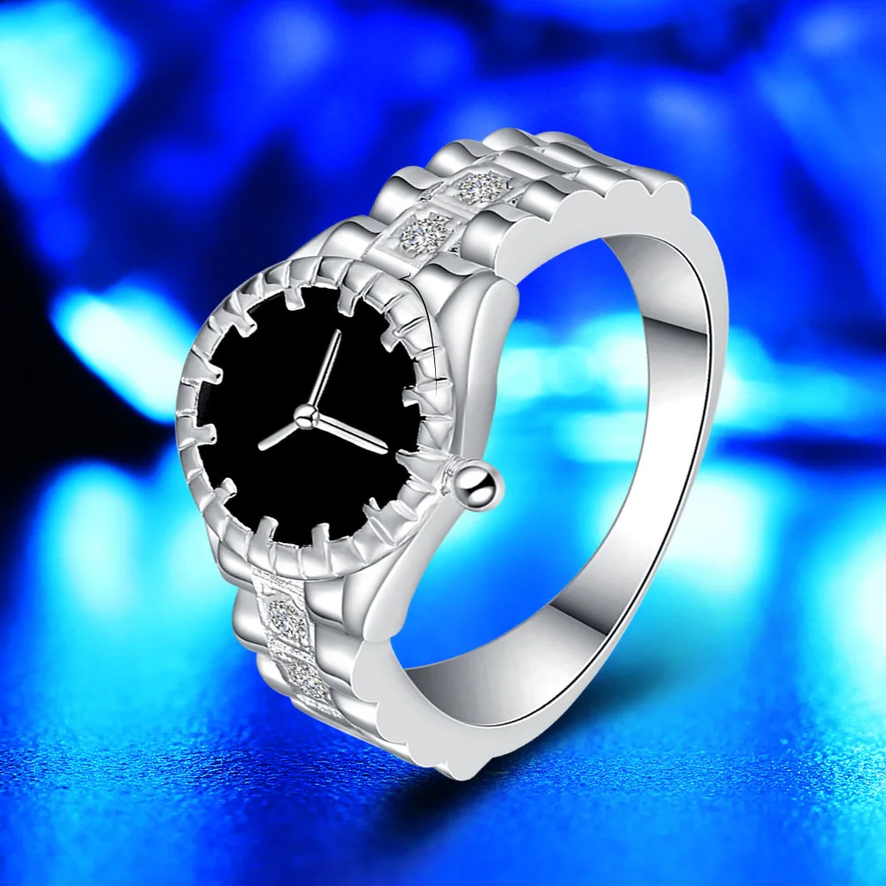 

2020 new popular watch ring European and American jewelry hand ring silver plated hand jewelry rings, Silver color