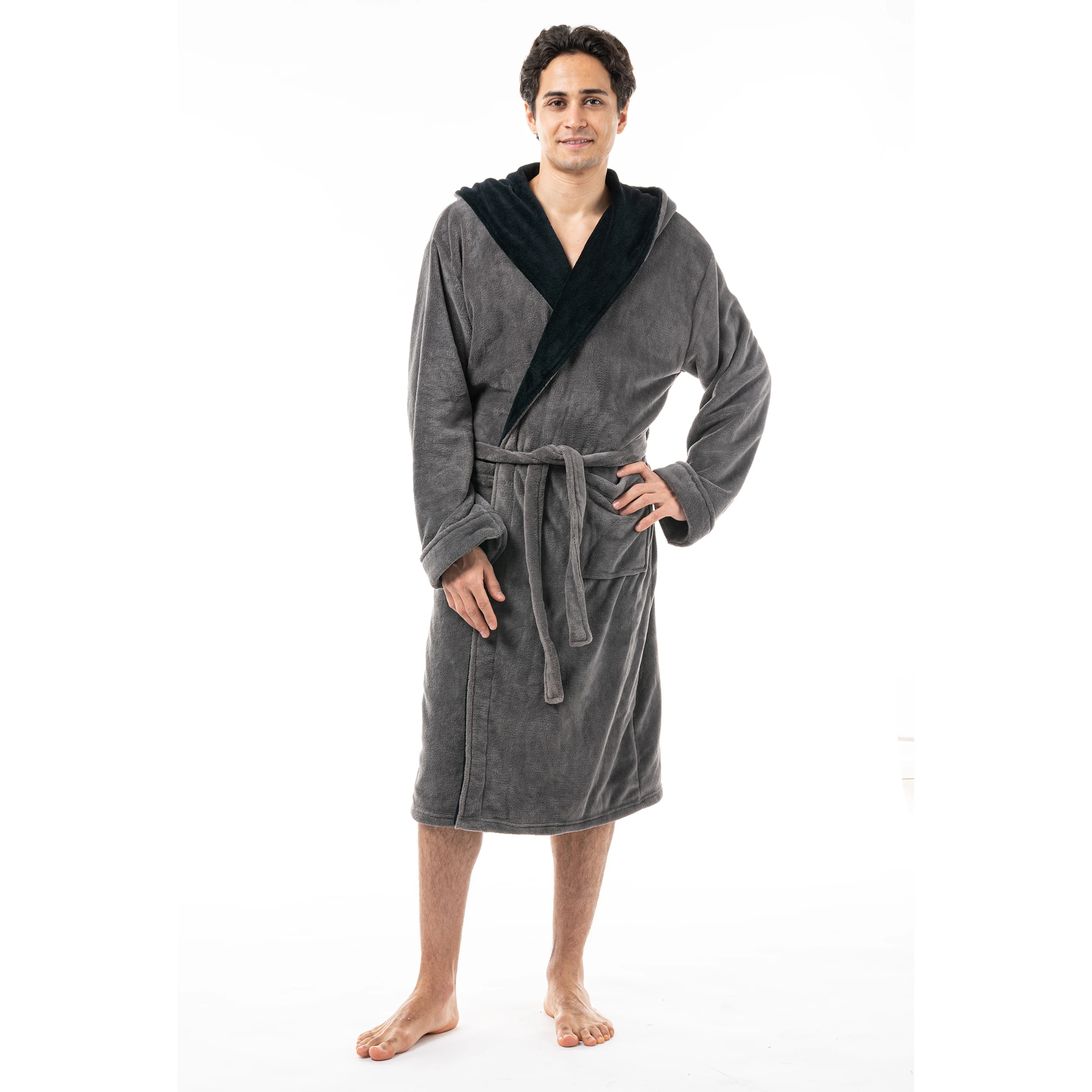 

Men's Soft Warm Fleece Plush Robe with Hood, Men's Robes Full and Knee Length Bathrobe