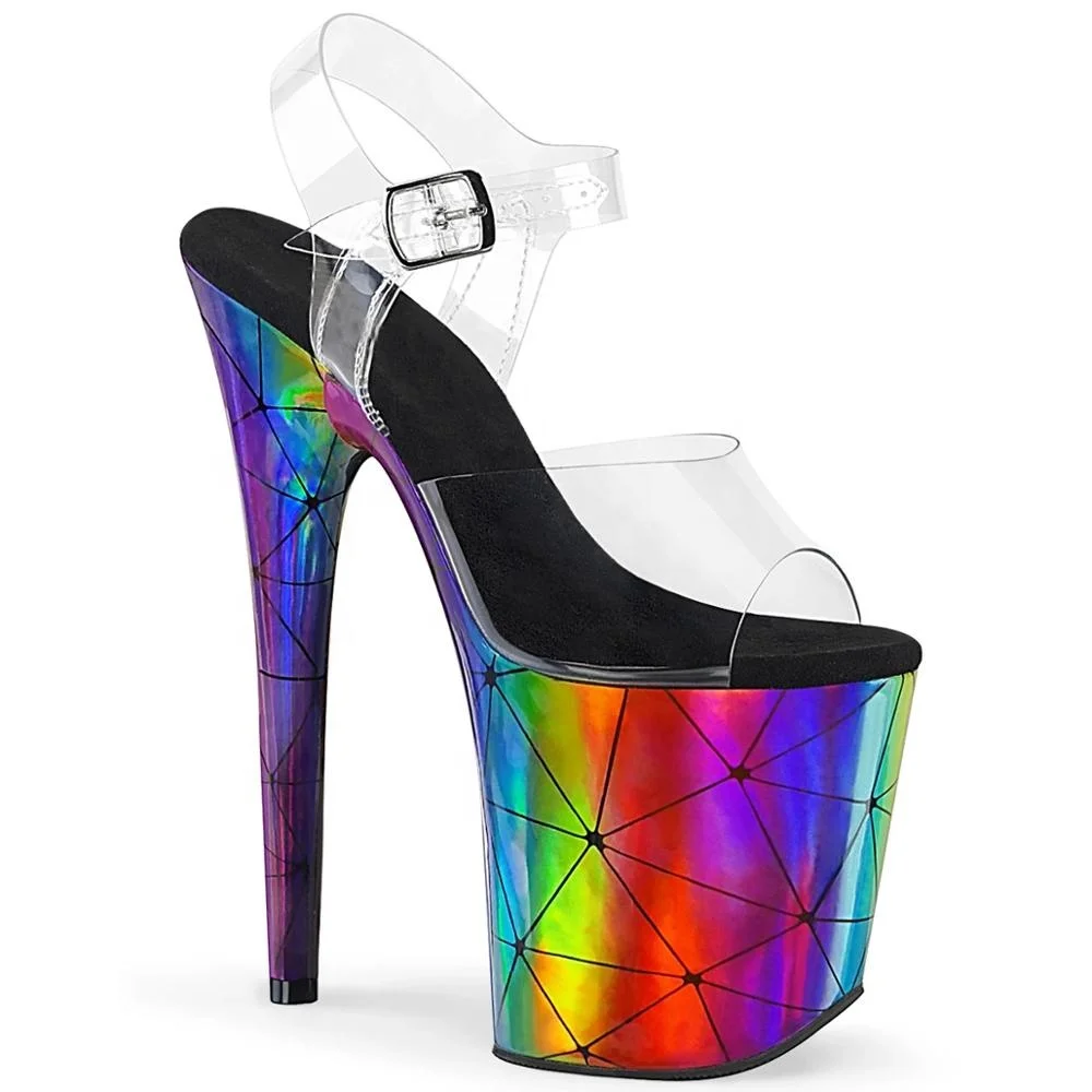 

20cm color thunder light mesh waterproof platform high heel show hate sky high toe high heel sandals pole dance sandals