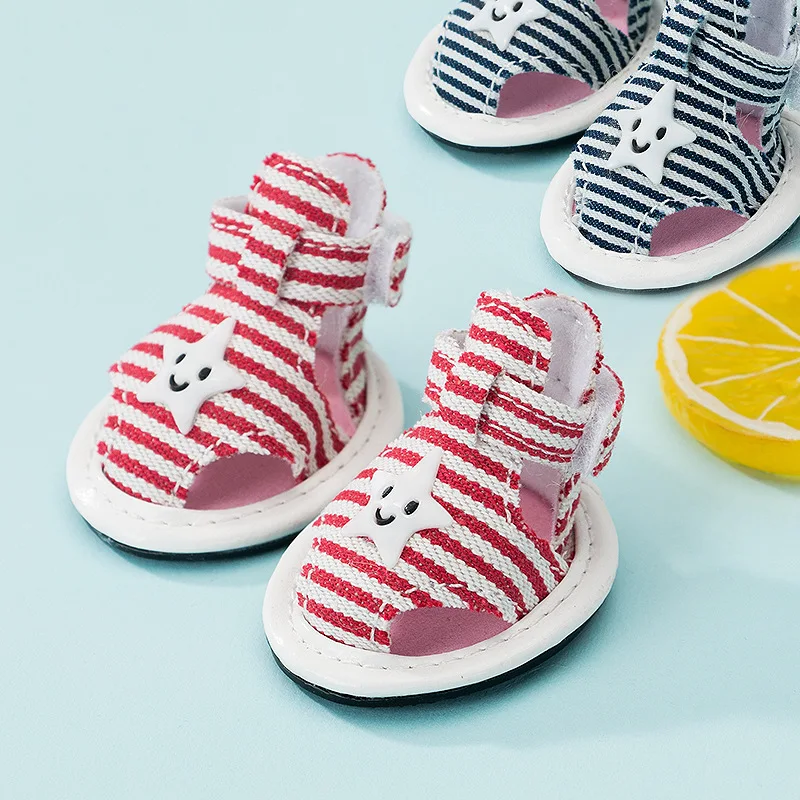 

Striped Canvas Dog Summer Sandals Teddy Bomei Bear Small and Medium Dogs Non-Slip Breathable Soft Bottom Pet Shoes