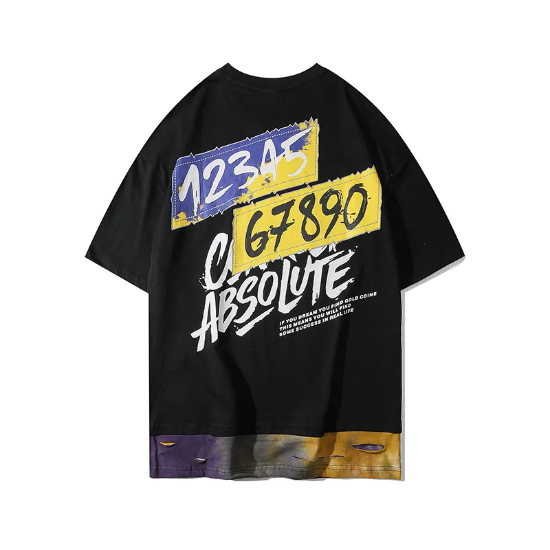 

2020 letter spliced short sleeve shirt personality printing streetwear men loose Lovers top 100% cotton t-shirt