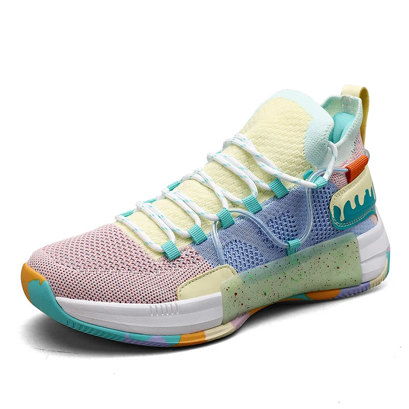 

Hot Sale Basketball Shoes Couple Basketball Shoes For Couple, Dark blue ice blue light blue